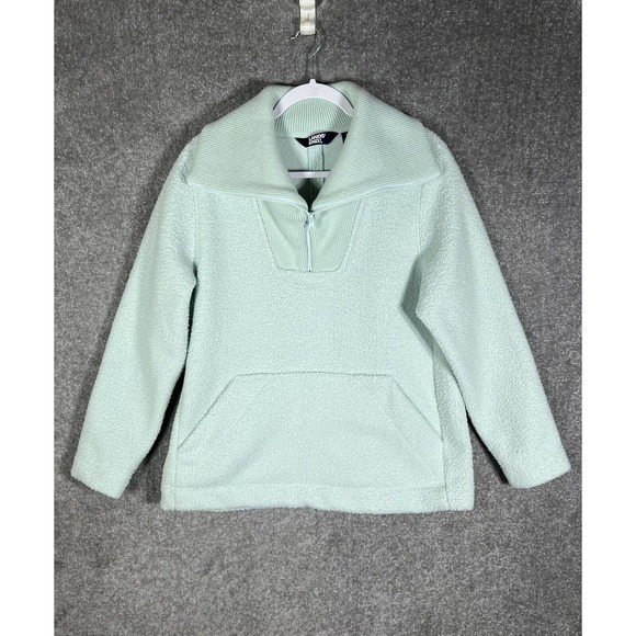 Lands End Cozy Boucle Fleece‎ Pullover Womens Medium 10-12 Mint Green Pocket - Picture 1 of 9